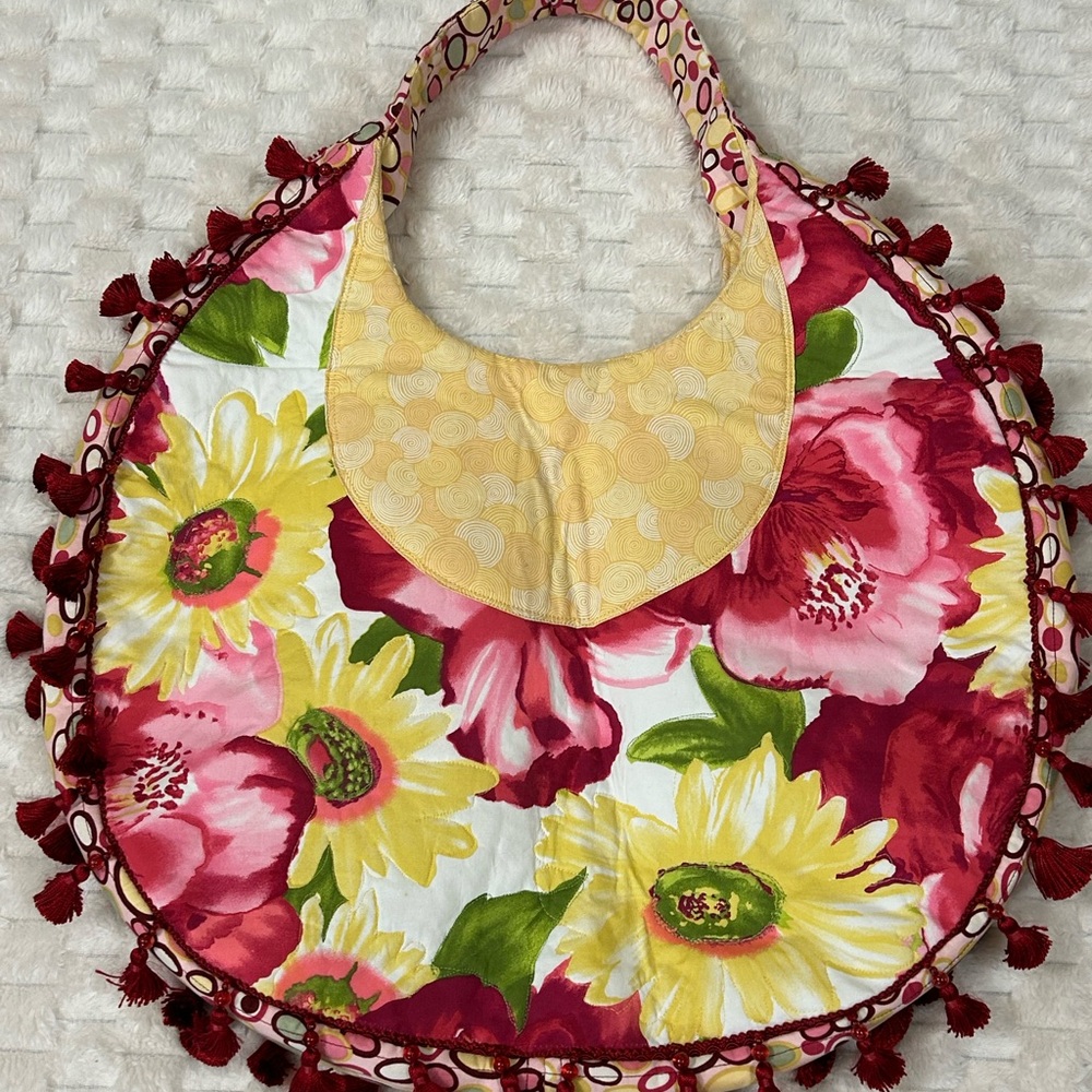 Vibrant Floral Bag with Tassels